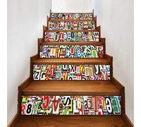 A.Monamour 6 Pezzi Adesivi per Scale Alzate Gradini Autoadesiva 3D Numeri Colorati Lettere Collage Giornale Magazine Vinile PVC Adesivo Pellicola Scala Scalini Poster Stickers Decalcomania Muro Murale