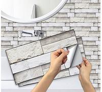 A.Monamour Adesivi per Piastrelle da Parete Adesivi per Mattonelle Autoadesivo Mosaico Stile Marmo Pietra Effetto 3D Impermeabile PVC Decorazione Murale per Cucina Bagno Lavanderia 15cmx30cm