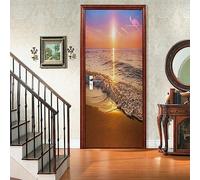 A.Monamour Adesivo Porta Autoadesiva 3D Alba Al Paesaggio Della Natura Della Spiaggia Vinile PVC Adesivi per Porte Interne Pellicola Adesiva Poster Sticker Murale Parete Carta da Parati 77x200cm