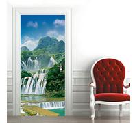 A.Monamour Adesivo Porta Autoadesiva 3D Ban Gioc Cascate Nel Paesaggio Della Natura Della Foresta Vinile PVC Adesivi per Porte Interne Pellicola Adesiva Poster Sticker Murale Parete Carta da Parati