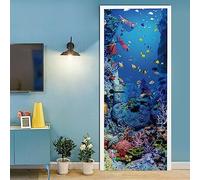 A.Monamour Adesivo Porta Autoadesiva 3D Barriera Corallina Di Pesci Sottomarini Sotto Il Tema Nautico Del Mare Vinile PVC Adesivi per Porte Interne Pellicola Adesiva Poster Murale Parete 85x200cm