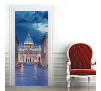 A.Monamour Adesivo Porta Autoadesiva 3D Basilica Di San Pietro Città Del Vaticano Di Notte A Roma Vinile PVC Adesivi per Porte Interne Pellicola Adesiva Poster Murale Parete Carta da Parati 90x200cm