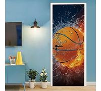 A.Monamour Adesivo Porta Autoadesiva 3D Basket In Tema Di Sport Acquatici E Fuoco Vinile PVC Adesivi per Porte Interne Pellicola Adesiva Poster Sticker Murale Parete Carta da Parati