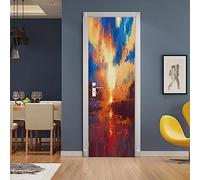 A.Monamour Adesivo Porta Autoadesiva 3D Bellissimo Dipinto Del Tramonto Sul Lago Vinile PVC Adesivi per Porte Interne Pellicola Adesiva Poster Sticker Murale Parete Carta da Parati 85x215cm