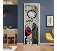 A.Monamour Adesivo Porta Autoadesiva 3D Big Ben Londra In Stile Retrò Vinile PVC Adesivi per Porte Interne Pellicola Adesiva Poster Sticker Murale Parete Carta da Parati 77x200cm