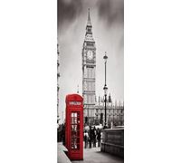 A.Monamour Adesivo Porta Autoadesiva 3D Cabina Telefonica Rossa E Big Ben A Londra In Bianco E Nero Vinile PVC Adesivi per Porte Interne Pellicola Adesiva Poster Sticker Murale Parete Carta da Parati