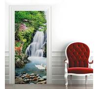 A.Monamour Adesivo Porta Autoadesiva 3D Cascata Nel Paesaggio Della Natura Della Foresta Vinile PVC Adesivi per Porte Interne Pellicola Adesiva Poster Sticker Murale Parete Carta da Parati 77x200cm