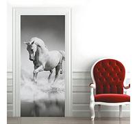 A.Monamour Adesivo Porta Autoadesiva 3D Cavallo Bianco Che Attraversa Il Tema Degli Animali Acquatici Vinile PVC Adesivi per Porte Interne Pellicola Poster Sticker Murale Parete Carta da Parati