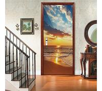 A.Monamour Adesivo Porta Autoadesiva 3D Cloudscape Sopra Il Paesaggio Della Spiaggia Del Mare All'Alba Vinile PVC Adesivi per Porte Interne Pellicola Adesiva Poster Murale Parete 77x200cm