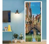 A.Monamour Adesivo Porta Autoadesiva 3D Edifici Tradizionali Canale D'Acqua Stretto Di Paesaggio Urbano Di Venezia In Italia Vinile PVC Adesivi per Porte Pellicola Adesiva Poster Sticker Murale Parete