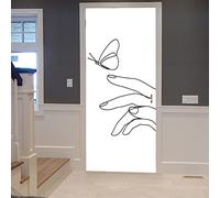A.Monamour Adesivo Porta Autoadesiva 3D Farfalla Che Vola A Mano Silhouette Un Disegno A Tratteggio Arte Astratta Vinile PVC per Porte Pellicola Adesiva Poster Sticker Murale Parete Carta da Parati