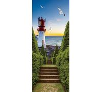 A.Monamour Adesivo Porta Autoadesiva 3D Faro Con Scale Al Tramonto In Norvegia Vinile PVC Adesivi per Porte Interne Pellicola Adesiva Poster Sticker Murale Parete Carta da Parati