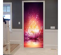 A.Monamour Adesivo Porta Autoadesiva 3D Fiore Di Loto Magico Sull'Acqua Con Le Stelle Zen Vinile PVC Adesivi per Porte Interne Pellicola Adesiva Poster Sticker Murale Parete Carta da Parati