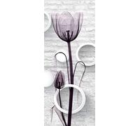 A.Monamour Adesivo Porta Autoadesiva 3D Fiori Di Tulipano Viola A Raggi X Contro Parete Geometrica Bianca Arte Astratta Moderna Vinile per Porte Interne Pellicola Adesiva Poster Sticker Murale Parete