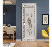 A.Monamour Adesivo Porta Autoadesiva 3D Fiori Farfalla Ornamenti In Rilievo In Gesso Vinile PVC Adesivi per Porte Interne Pellicola Adesiva Poster Sticker Murale Parete Carta da Parati 95x215cm