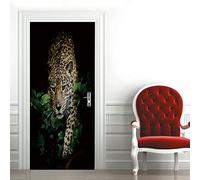 A.Monamour Adesivo Porta Autoadesiva 3D Giaguaro Che Cammina Nel Ritratto Animale Della Foresta Vinile PVC Adesivi per Porte Interne Pellicola Adesiva Poster Sticker Murale Parete Carta da Parati