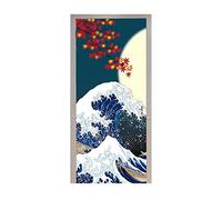 A.Monamour Adesivo Porta Autoadesiva 3D Grande Onda In Stile Giapponese E Luna Piena Vinile PVC Adesivi per Porte Interne Pellicola Adesiva Poster Sticker Murale Parete Carta da Parati