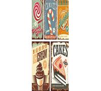 A.Monamour Adesivo Porta Autoadesiva 3D Insegne Di Latta Del Negozio Di Caramelle Vintage Con Dolci, Torte, Gelato E Gomma Da Masticare Vinile per Porte Pellicola Adesiva Poster Sticker Murale Parete