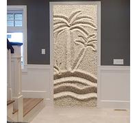 A.Monamour Adesivo Porta Autoadesiva 3D L'Isola Con Le Palme Nel Modello Del Mare Disegnato Sulla Sabbia Vinile PVC Adesivi per Porte Pellicola Adesiva Poster Sticker Murale Parete Carta da Parati