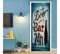 A.Monamour Adesivo Porta Autoadesiva 3D Manifesto Della Barra Della Birra Di Stile Lerciume Retrò Vintage Su Fondo Di Legno Vinile PVC Adesivi per Porte Pellicola Adesiva Poster Sticker Murale Parete