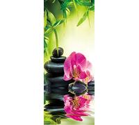 A.Monamour Adesivo Porta Autoadesiva 3D Massaggio Zen Pietre Di Basalto Fiori Di Bambù Sullo Scenario Del Giardino D'Acqua Vinile per Porte Interne Pellicola Adesiva Poster Sticker Murale Parete