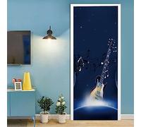 A.Monamour Adesivo Porta Autoadesiva 3D Note Musicali Con La Chitarra Su Sfondo Blu Vinile PVC Adesivi per Porte Interne Pellicola Adesiva Poster Sticker Murale Parete Carta da Parati 77x200cm