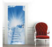 A.Monamour Adesivo Porta Autoadesiva 3D Nuvole Bianche Scalinata Verso Il Cielo Arte Astratta Vinile PVC Adesivi per Porte Interne Pellicola Adesiva Poster Murale Parete Carta da Parati 77x200cm