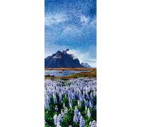 A.Monamour Adesivo Porta Autoadesiva 3D Paesaggio Della Montagna Foresta Lupino Blu Selvaggio Che Fiorisce Con Il Cielo Stellato In Islanda Vinile per Porte Pellicola Adesiva Poster Sticker Parete