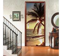 A.Monamour Adesivo Porta Autoadesiva 3D Paesaggio Tropicale Della Natura Della Siluetta Della Palma Di Tramonto Della Spiaggia Vinile PVC Adesivi per Porte Interne Pellicola Poster Sticker Parete