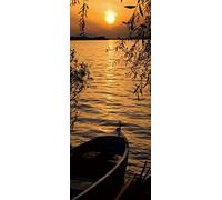 A.Monamour Adesivo Porta Autoadesiva 3D Sagoma Di Albero E Barca Da Pesca Sul Lago Al Tramonto Vinile PVC Adesivi per Porte Interne Pellicola Adesiva Poster Sticker Murale Parete Carta da Parati