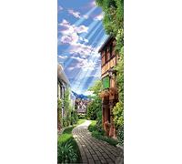 A.Monamour Adesivo Porta Autoadesiva 3D Scena Di Strada Della Città Europea In Una Giornata Di Sole Vinile PVC Adesivi per Porte Interne Pellicola Adesiva Poster Sticker Murale Parete Carta da Parati
