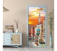 A.Monamour Adesivo Porta Autoadesiva 3D Torre Dell'Orologio In Canal Grande Venezia, Italia Vinile PVC Adesivi per Porte Interne Pellicola Adesiva Poster Sticker Murale Parete Carta da Parati