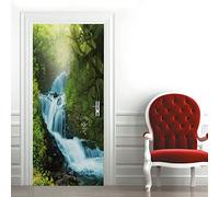 A.Monamour Adesivo Porta Autoadesiva 3D Un Flusso Di Cascata Nel Paesaggio Della Natura Della Foresta Vinile PVC Adesivi per Porte Interne Pellicola Poster Sticker Murale Parete Carta da Parati