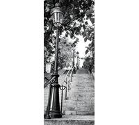 A.Monamour Adesivo Porta Autoadesiva 3D Una Lunga Scalinata Con Un Vecchio Lampione A Parigi In Bianco E Nero Vinile PVC Adesivi per Porte Interne Pellicola Adesiva Poster Sticker Murale Parete