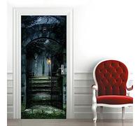 A.Monamour Adesivo Porta Autoadesiva 3D Una Vecchia Casa Infestata Oscura Tema Di Halloween Vinile PVC Adesivi per Porte Interne Pellicola Adesiva Poster Sticker Murale Parete Carta da Parati 95x215cm