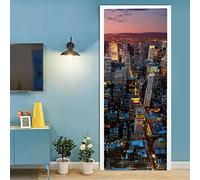 A.Monamour Adesivo Porta Autoadesiva 3D Una Veduta Notturna Aerea Della Città Di New York Vinile PVC Adesivi per Porte Interne Pellicola Adesiva Poster Sticker Murale Parete Carta da Parati