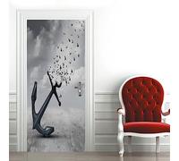 A.Monamour Adesivo Porta Autoadesiva 3D Un'Ancora Pesante Che Si Trasforma In Un Gruppo Volante Di Uccelli Arte Astratta Vinile PVC Adesivi per Porte Interne Pellicola Adesiva Poster 85x215cm