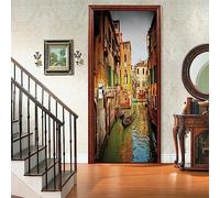 A.Monamour Adesivo Porta Autoadesiva 3D Vecchi Edifici Lungo Il Canale Di Venezia Italia Vinile PVC Adesivi per Porte Interne Pellicola Adesiva Poster Sticker Murale Parete Carta da Parati 85x215cm