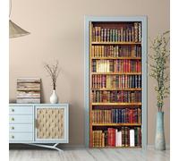 A.Monamour Adesivo Porta Autoadesiva 3D Vecchi Libri Sullo Sfondo Della Libreria Con Mensola In Legno Vinile PVC Adesivi per Porte Interne Pellicola Adesiva Poster Sticker Parete Carta da Parati