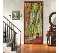 A.Monamour Adesivo Porta Autoadesiva 3D Vista Autunnale Di Una Panchina Sotto Un Albero Autunnale Dai Colori Vivaci Vinile PVC Adesivi per Porte Interne Pellicola Adesiva Poster Murale Parete 77x200cm