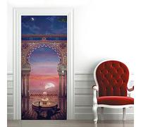 A.Monamour Adesivo Porta Autoadesiva 3D Vista Dal Balcone Al Tramonto Con Interni Dal Design Arabo Vinile PVC Adesivi per Porte Interne Pellicola Adesiva Poster Murale Parete Carta da Parati 77x200cm