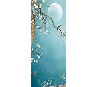 A.Monamour Adesivo Porta Autoadesiva Albero Di Fiori Di Prugna Tradizionale Cinese Sfondo Blu Di Luna Piena Di Uccelli Vinile PVC per Porte 3D Pellicola Poster Sticker Murale Parete Carta da Parati