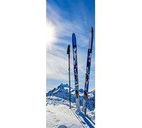 A.Monamour Adesivo Porta Autoadesiva Attrezzatura Da Sci In Cima Alla Montagna Coperta Di Neve All'Alba Vinile PVC Adesivi per Porte 3D Pellicola Adesiva Poster Sticker Murale Parete Carta da Parati