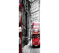 A.Monamour Adesivo Porta Autoadesiva Autobus Rosso sulla Strada di Londra Vinile PVC Adesivi per Porte Interne 3D Pellicola Adesiva Poster Sticker Murale Parete Carta da Parati