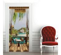 A.Monamour Adesivo Porta Autoadesiva Balcone Patio Con Sedie Intorno Al Paesaggio Tropicale Della Spiaggia Dell'Isola Vinile Adesivi per Porte 3D Pellicola Poster Sticker Parete Carta da Parati