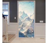 A.Monamour Adesivo Porta Autoadesiva Bella Vista Sulle Montagne Con La Neve Che Cade Paesaggio Naturale Vinile PVC Adesivi per Porte Interne 3D Pellicola Adesiva Poster Sticker Murale Decorazione