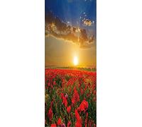 A.Monamour Adesivo Porta Autoadesiva Campo di Fiori di Papavero al Tramonto Scenario Naturale Vinile PVC Adesivi per Porte Interne 3D Pellicola Adesiva Poster Sticker Murale Parete Carta da Parati