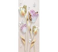 A.Monamour Adesivo Porta Autoadesiva Carta Da Parati Murale Con Perle Di Farfalla Fiori Di Tulipano 3D Vinile PVC per Porte Interne 3D Pellicola Adesiva Poster Sticker Murale Parete Carta da Parati