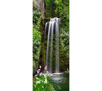 A.Monamour Adesivo Porta Autoadesiva Cascata nella Foresta Pluviale Pesce nello Stagno Natura Paesaggio Vinile PVC Adesivi per Porte Interne 3D Pellicola Adesiva Poster Sticker Murale Parete