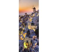 A.Monamour Adesivo Porta Autoadesiva Case Greche Bianche La Sera A Santorini Grecia Vinile PVC Adesivi per Porte Interne 3D Pellicola Adesiva Poster Sticker Murale Parete Carta da Parati